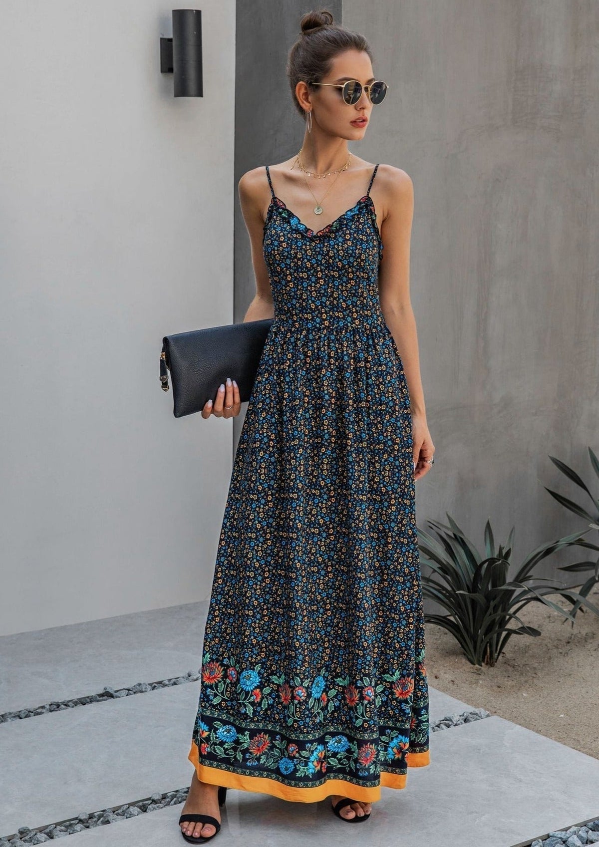 Floral Maxi Dress with V-Neckline