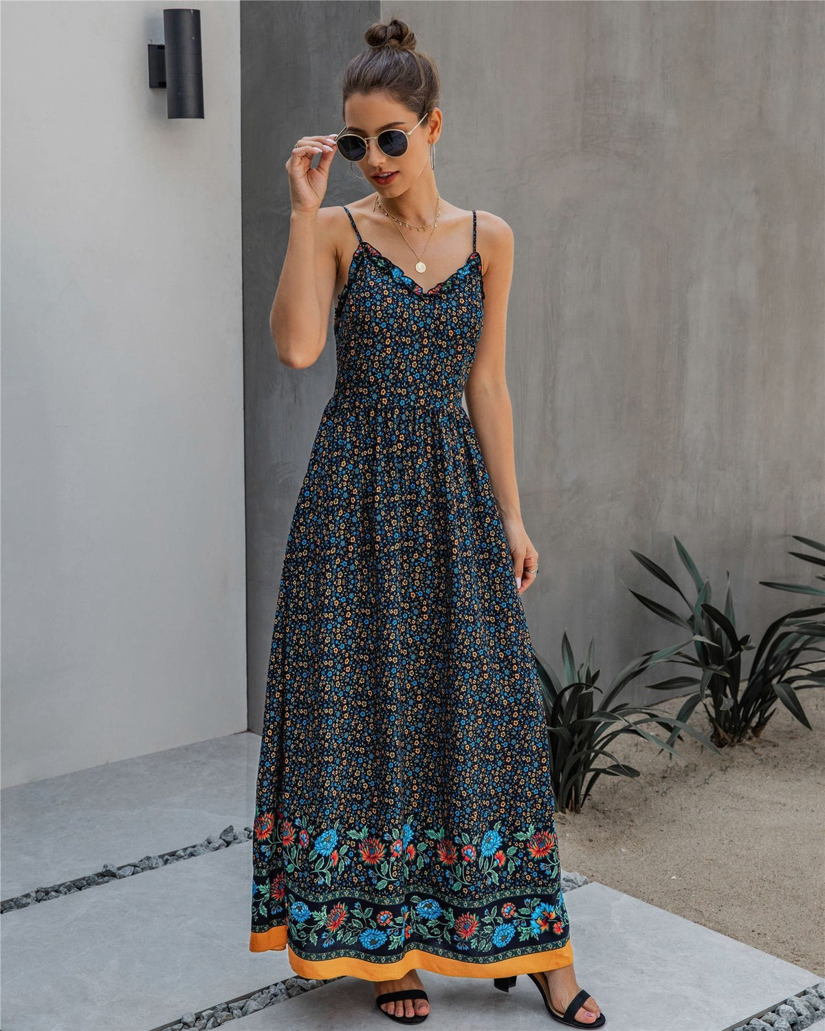 Floral Maxi Dress with V-Neckline