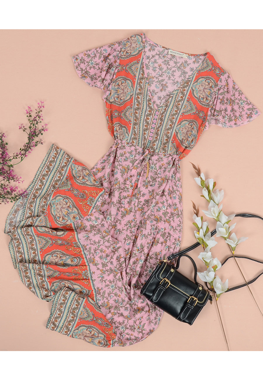 Multicolor Printed Dress with Boho Styling