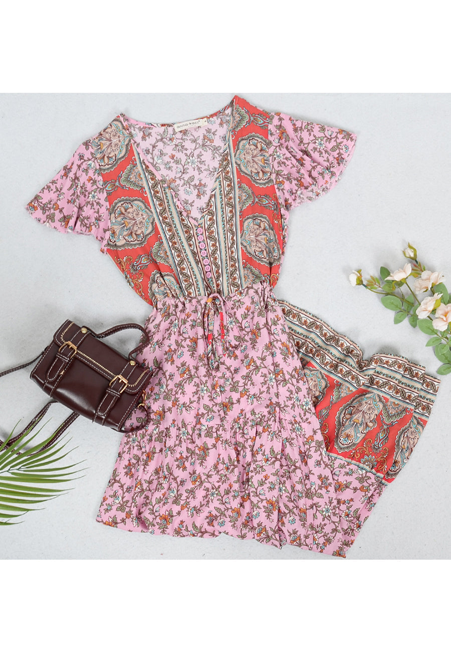 Multicolor Printed Dress with Boho Styling