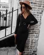 Twist-Detail Cotton Dress with V-Neckline