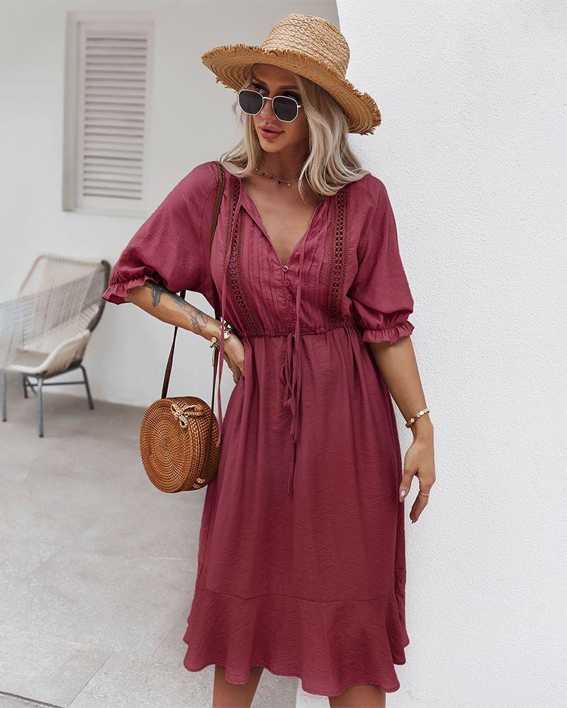 Dress with Crochet Detailing and Puff Sleeves
