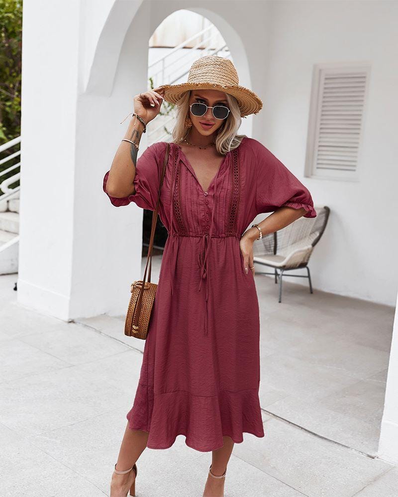 Dress with Crochet Detailing and Puff Sleeves