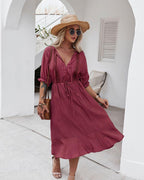Dress with Crochet Detailing and Puff Sleeves