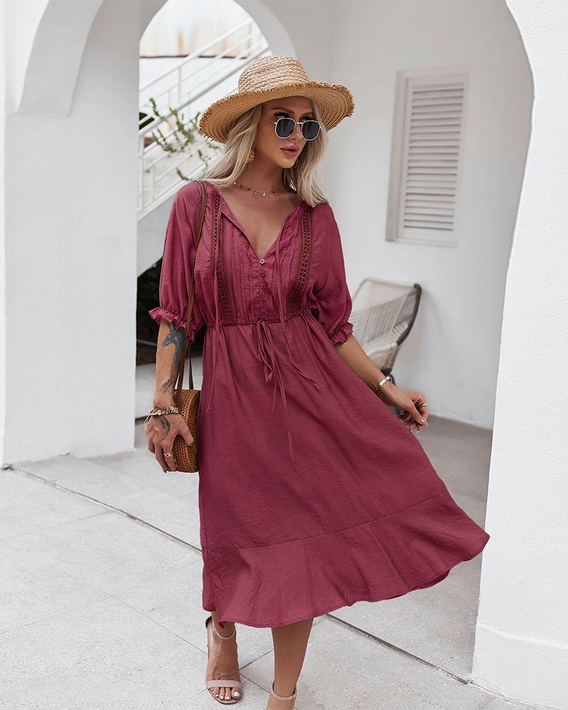 Dress with Crochet Detailing and Puff Sleeves