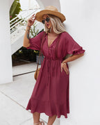 Dress with Crochet Detailing and Puff Sleeves