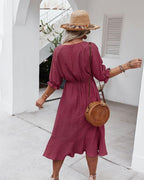 Dress with Crochet Detailing and Puff Sleeves