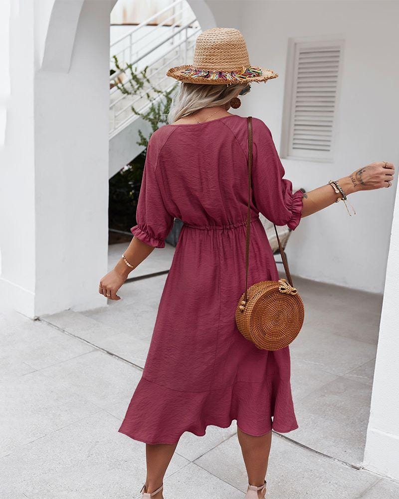 Dress with Crochet Detailing and Puff Sleeves