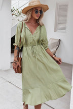 Dress with Crochet Detailing and Puff Sleeves