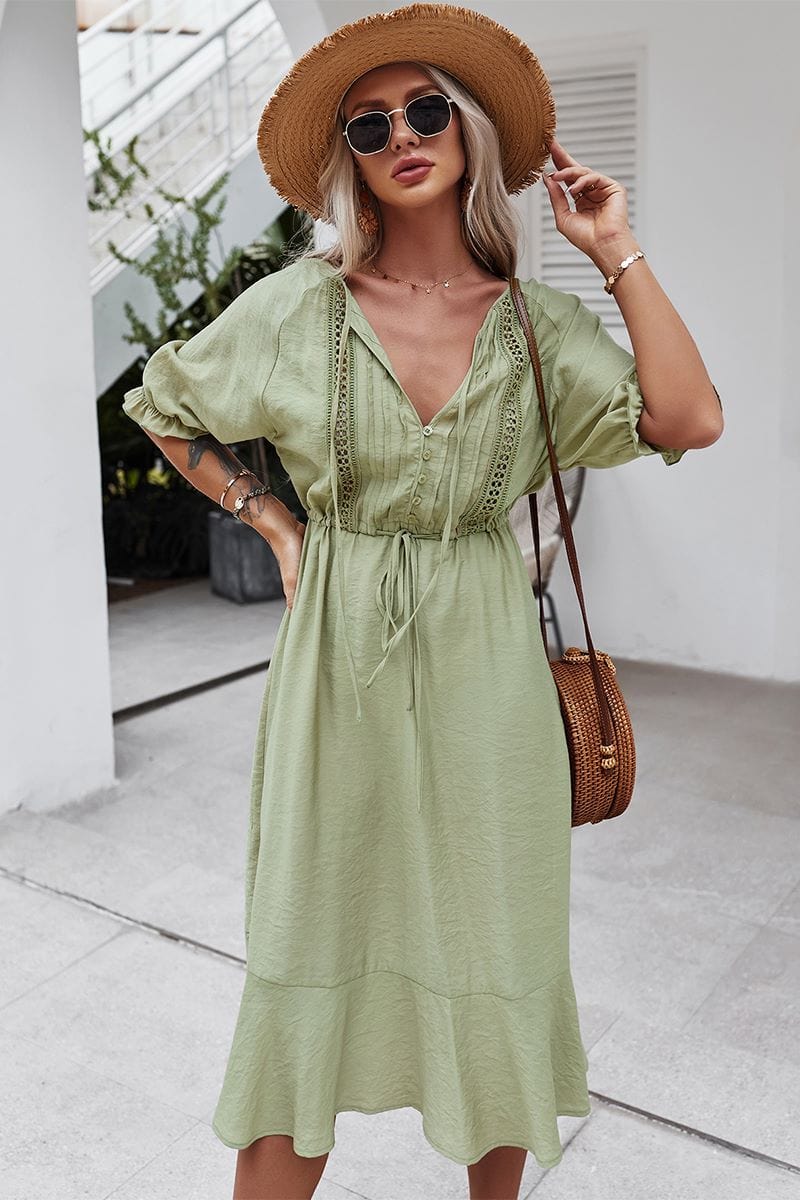 Dress with Crochet Detailing and Puff Sleeves