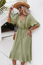 Dress with Crochet Detailing and Puff Sleeves