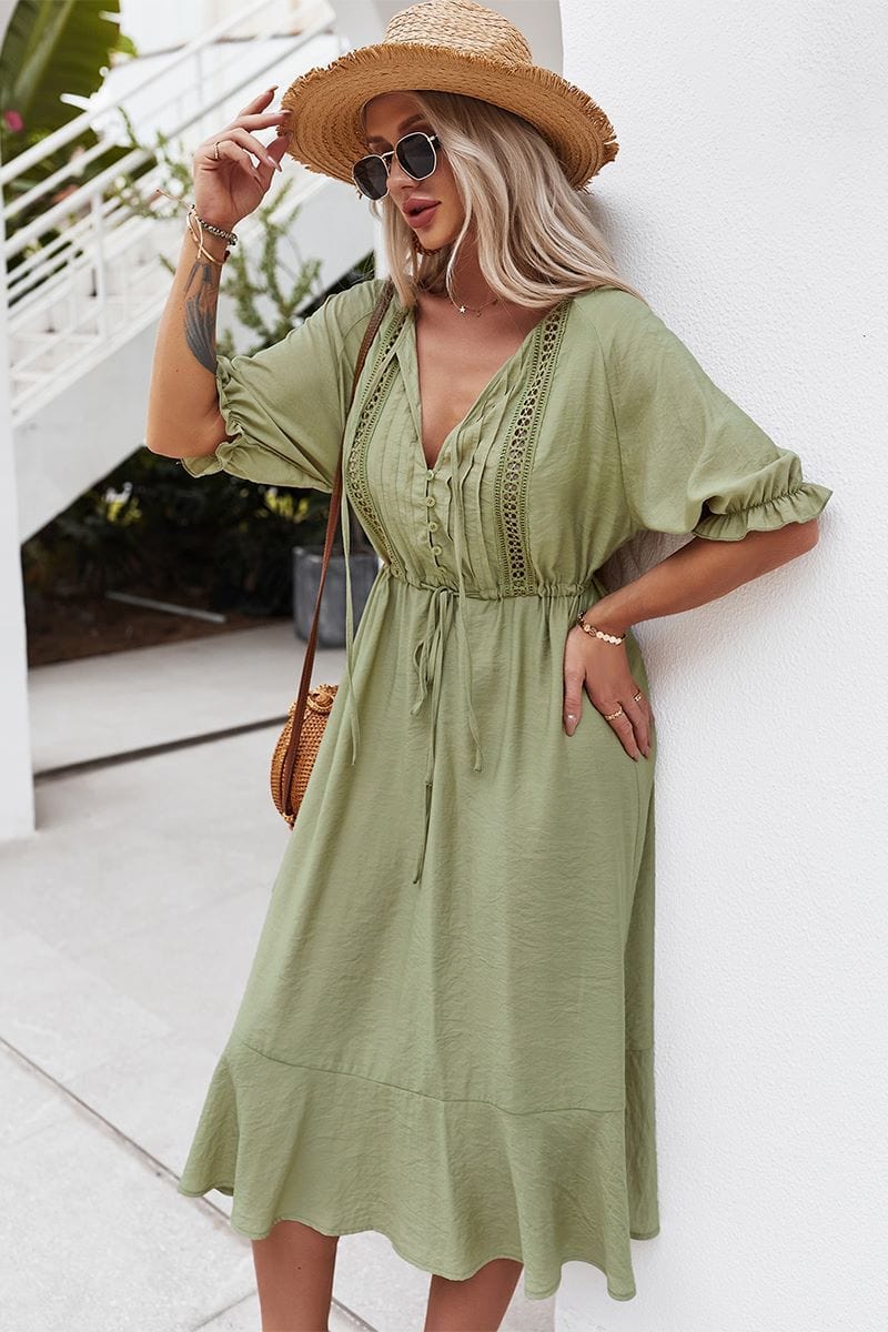 Dress with Crochet Detailing and Puff Sleeves