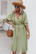 Dress with Crochet Detailing and Puff Sleeves