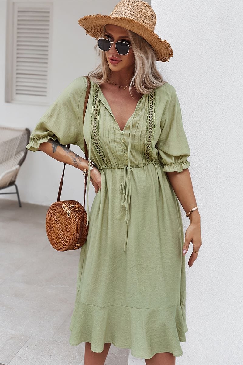 Dress with Crochet Detailing and Puff Sleeves