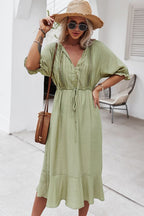 Dress with Crochet Detailing and Puff Sleeves