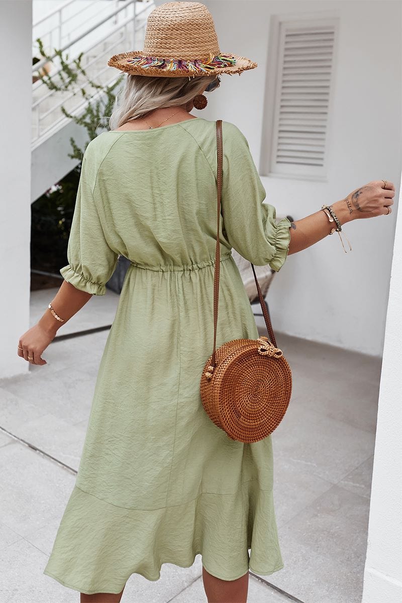Dress with Crochet Detailing and Puff Sleeves