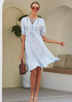 Dress with Crochet Detailing and Puff Sleeves