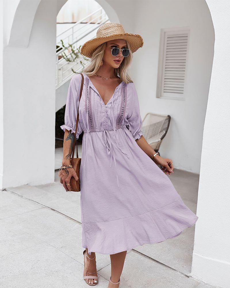 Dress with Crochet Detailing and Puff Sleeves