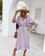 Dress with Crochet Detailing and Puff Sleeves