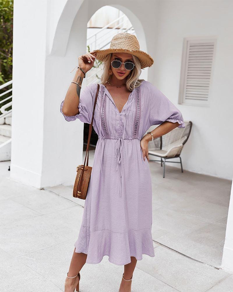Dress with Crochet Detailing and Puff Sleeves