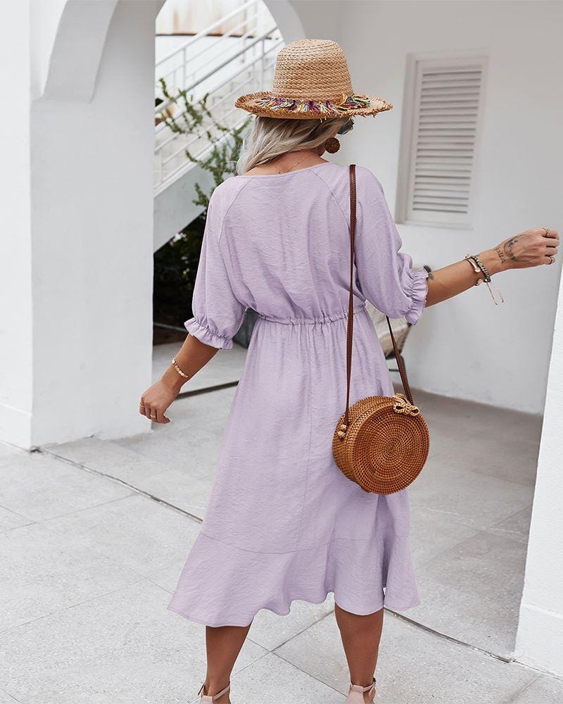 Dress with Crochet Detailing and Puff Sleeves