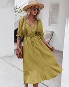 Dress with Crochet Detailing and Puff Sleeves