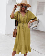 Dress with Crochet Detailing and Puff Sleeves