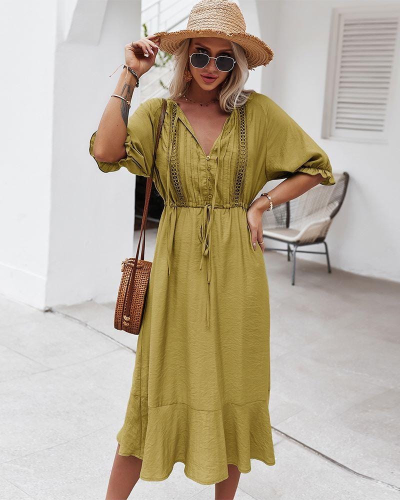 Dress with Crochet Detailing and Puff Sleeves