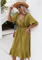 Dress with Crochet Detailing and Puff Sleeves
