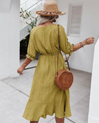 Dress with Crochet Detailing and Puff Sleeves