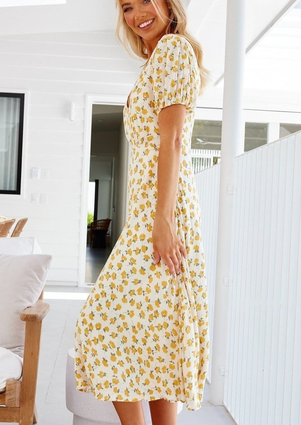 Floral V-Neck Midi Dress