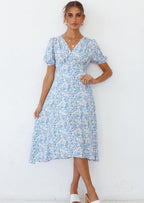 Floral V-Neck Asymmetric Dress
