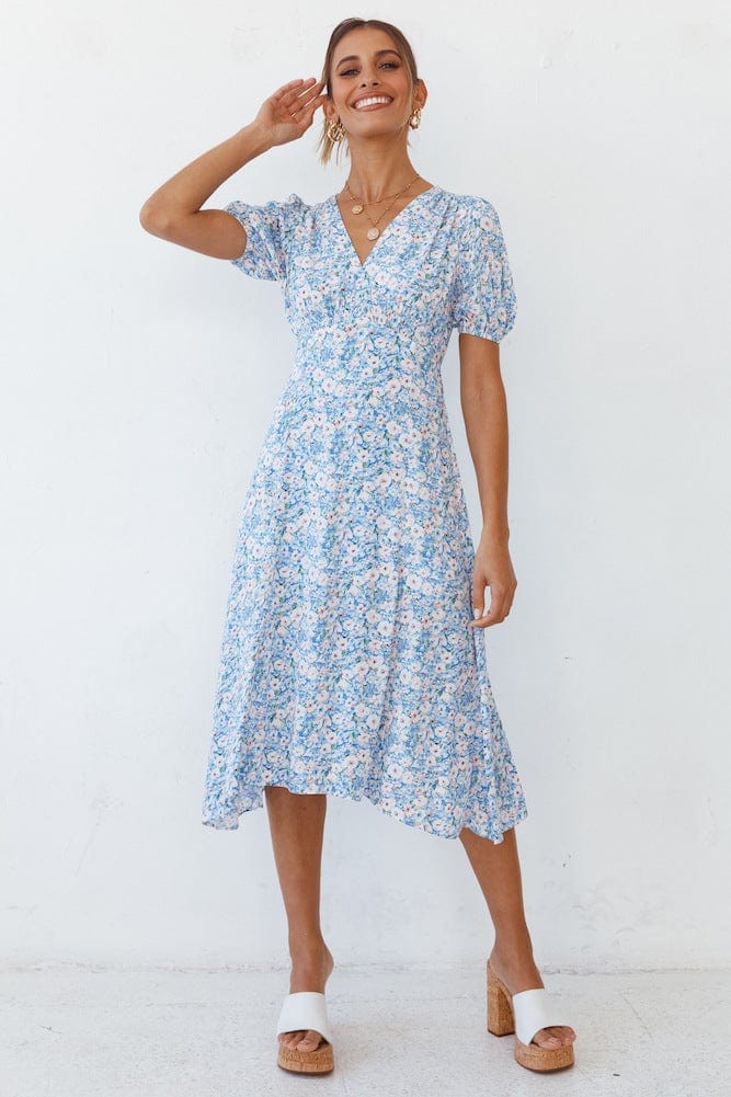 Floral V-Neck Asymmetric Dress