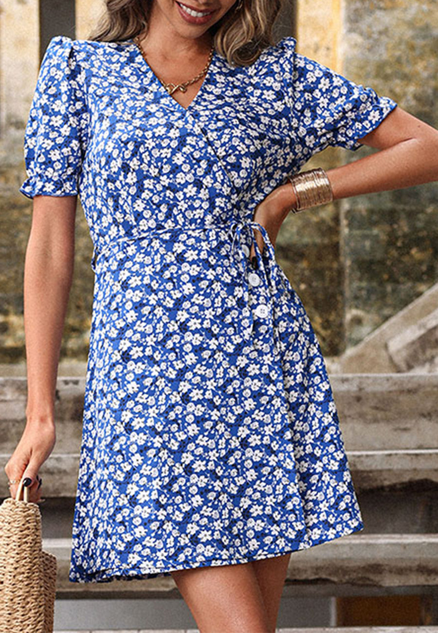 Button-Detail Floral Dress with Wrap Detail
