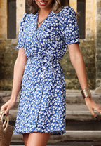 Button-Detail Floral Dress with Wrap Detail
