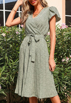 Floral Polyester Dress with Pleats