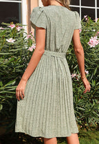 Floral Polyester Dress with Pleats