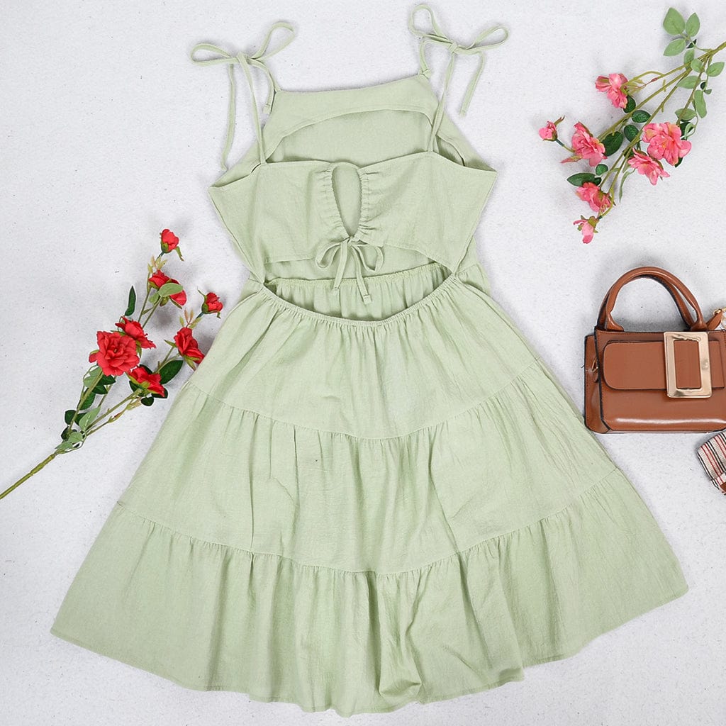 Cutout Polyester Dress with Back Ties