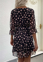 Printed Heart-Detail Dress with Ruffle Details