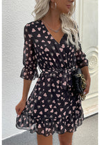 Printed Heart-Detail Dress with Ruffle Details