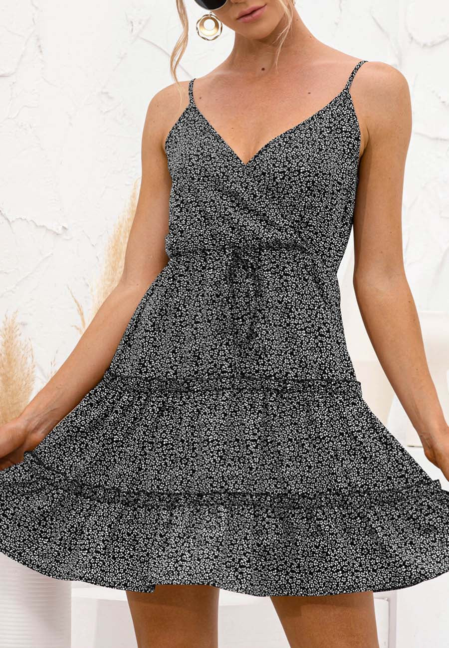 Floral Polyester Dress with Waist Tie