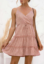 Floral Polyester Dress with Waist Tie