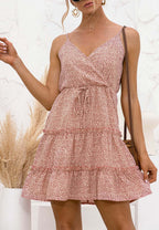 Floral Polyester Dress with Waist Tie
