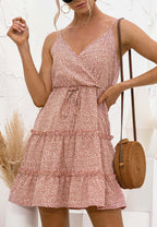 Floral Polyester Dress with Waist Tie