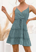 Floral Polyester Dress with Waist Tie