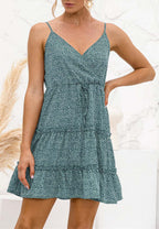 Floral Polyester Dress with Waist Tie
