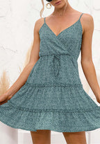 Floral Polyester Dress with Waist Tie