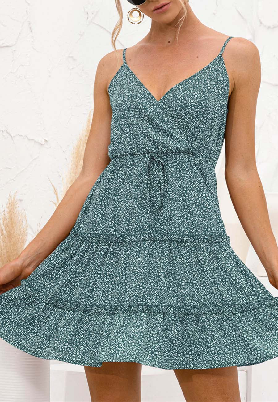 Floral Polyester Dress with Waist Tie
