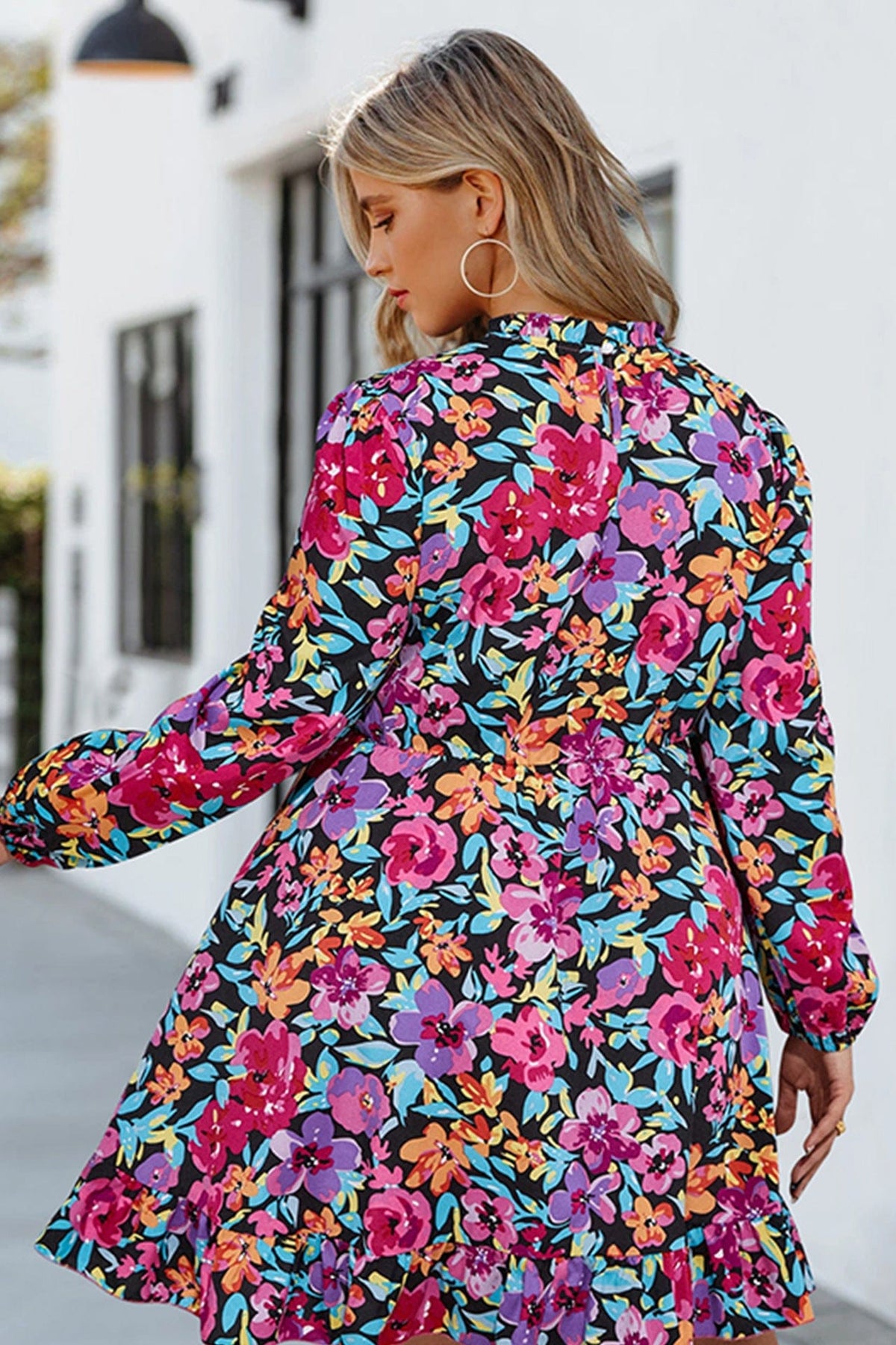 Floral Polyester Dress with Ruffle Details