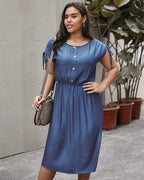 Drawstring Polyester Dress with Ruching